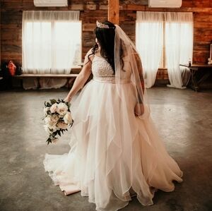 Women's David's Bridal Garza Ball Gown wedding dress & Veil size 18W